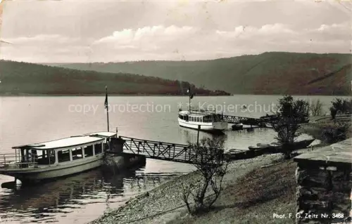AK / Ansichtskarte Schwammenauel Heimbach Dueren NRW Blick vom Restaurant Der Seehof auf Rurtalsperre Anleger Fahrgastschiff