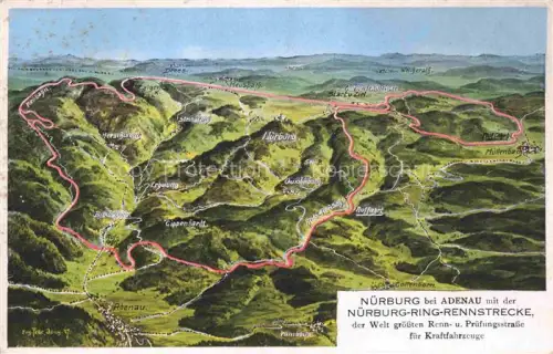 AK / Ansichtskarte Nuerburg Eifel Adenau Rheinland-Pfalz Nuerburg-Ring-Rennstrecke Panoramakarte aus der Vogelperspektive