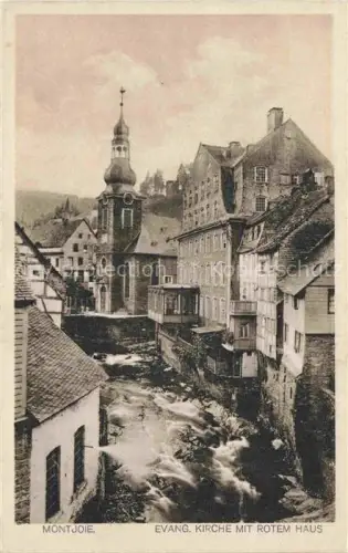 AK / Ansichtskarte Montjoie Monschau NRW Haeuserpartie an der Rur evangelische Kirche Rotes Haus