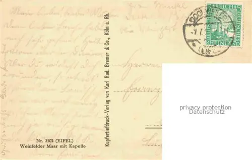 AK / Ansichtskarte Daun Vulkaneifel Rheinland-Pfalz Partie am Weinfelder Maar mit Kapelle Nr. 3502