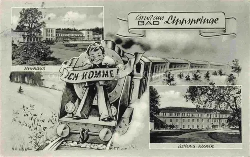 AK / Ansichtskarte BAD LIPPSPRINGE Kurhaus Asthma-Klinik Dampflokomotive Karikatur