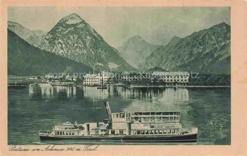 AK / Ansichtskarte Pertisau Achensee Tirol AT Ansicht vom See aus Fahrgastschiff Alpen Kupferdruck