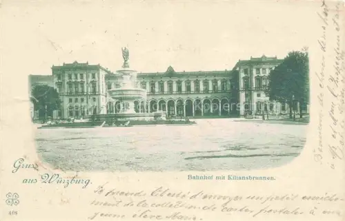 AK / Ansichtskarte WueRZBURG Bayern Bahnhof mit Kiliansbrunnen