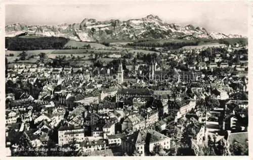 AK / Ansichtskarte St Gallen SANKT GALLEN SG Stadtpanorama mit Blick auf Saentis Appenzeller Alpen