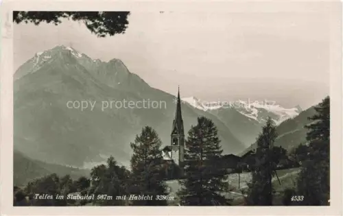 AK / Ansichtskarte Telfes Stubai Tirol AT Panorama Stubaital mit Habicht Bergkirche