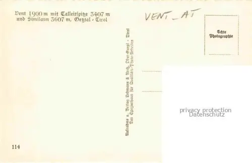 AK / Ansichtskarte Vent  oetztal Tirol AT Panorama Blick gegen Talleitspitze Similaun oetztaler Alpen