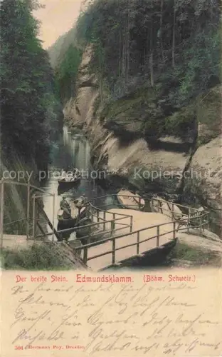 AK / Ansichtskarte Edmundsklamm Boehmen Hrensko CZ Der breite Stein Schlucht Wasserfall