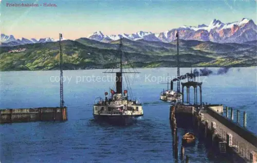 AK / Ansichtskarte FRIEDRICHSHAFEN Bodensee Hafen Dampfer Blick gegen Schweizer Alpen