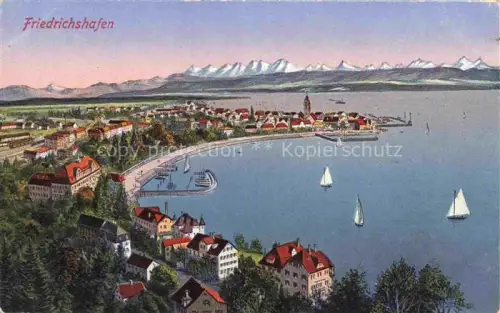 AK / Ansichtskarte FRIEDRICHSHAFEN Bodensee Panorama Schweizer Alpen Kuenstlerkarte