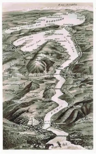 AK / Ansichtskarte KONSTANZ Bodensee BW Bodensee-Panoramakarte aus der Vogelperspektive Rhein