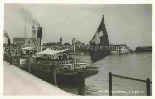 AK / Ansichtskarte ROMANSHORN Bodensee TG Hafenpartie Fahrgastschiff Schweizer Flagge