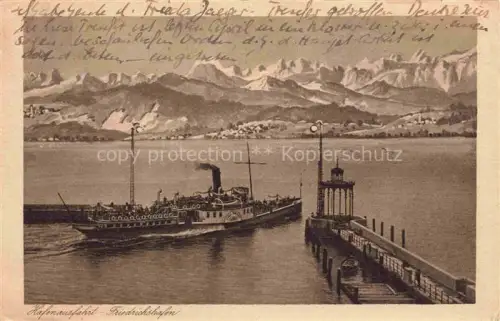 AK / Ansichtskarte FRIEDRICHSHAFEN Bodensee Hafenausfahrt Dampfer Schweizer Alpen
