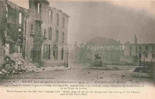 AK / Ansichtskarte REIMS 51 Marne Bombardment of Rheims Place du Parvis Hotel Lion