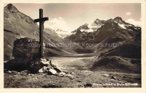 AK / Ansichtskarte Bielerhoehe Gaschurn Montafon Vorarlberg AT Panorama Gebirgswelt Piz Buin Silvretta Kreuz
