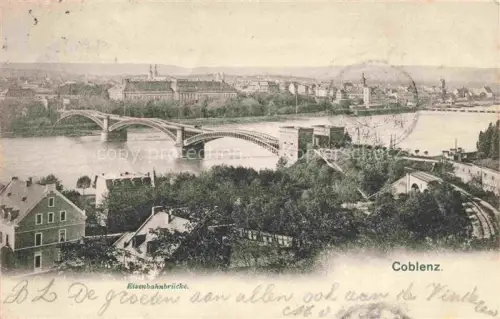 AK / Ansichtskarte Coblenz KOBLENZ Stadtpanorama Eisenbahnbruecke ueber den Rhein