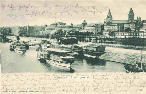 AK / Ansichtskarte MAINZ  Rhein Ansicht vom Rhein aus Dampfschiff Landungsstelle