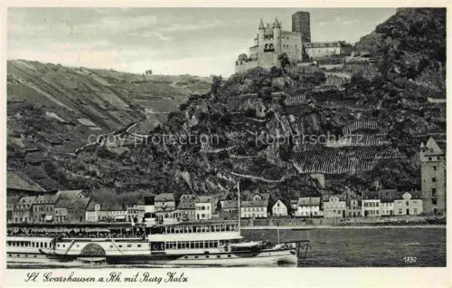 AK / Ansichtskarte St Goarshausen Rhein Fahrgastschiff mit Burg Katz
