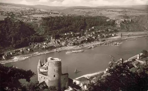 AK / Ansichtskarte St Goar Rhein Fliegeraufnahme mit Burg Katz Blick auf St Goar und Burg Rheinfels