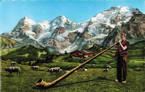 AK / Ansichtskarte Alphorn Cor des Alpes-- Kuehe Schweiz 