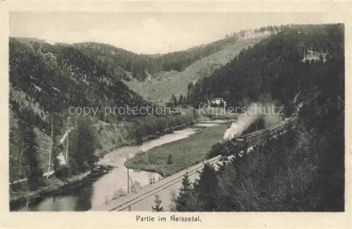 AK / Ansichtskarte Neissetal Hirschfelde Sachsen Landschaftspanorama Eisenbahn Dampflokomotive
