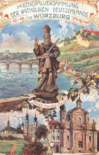 AK / Ansichtskarte WueRZBURG Bayern 54. Generalversammlung der Katholiken Deutschlands Bischof Festung Kuenstlerkarte
