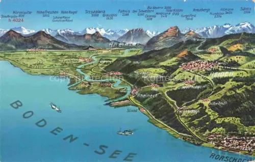 AK / Ansichtskarte RORSCHACH Bodensee SG Panoramakarte Bodensee Rheintal Alpenpanorama aus der Vogelperspektive Photochromiekarte