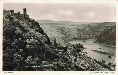 AK / Ansichtskarte Oberwesel Rhein Panorama mit Schoenburg