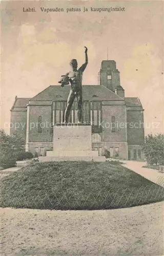 AK / Ansichtskarte Lahti Suomi Vapauden patsas ja kaupungintalo