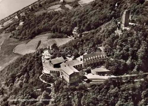 AK / Ansichtskarte Koenigswinter Rhein Drachenfels und Hotel Restaurant Drachenfels Fliegeraufnahme