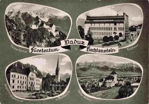 AK / Ansichtskarte Vaduz Liechtenstein FL Schloss Vaduz Rathaus Regierungsgbaeude Pfarrkirche Panorama