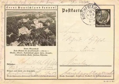 AK / Ansichtskarte BAD STEBEN Bayern Bayerisches Staatsbad Luftaufnahme Serie Lernt Deutschland kennen