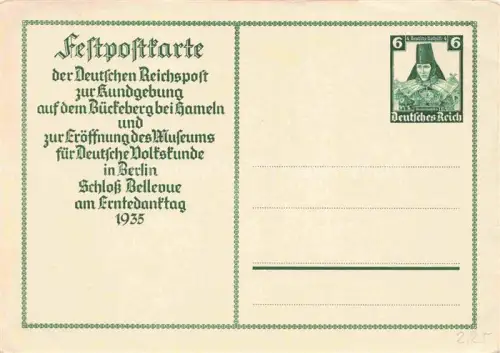 AK / Ansichtskarte BERLIN  CITY Festpostkarte der Deutschen Reichspost zur Kundgebung auf dem Bueckeberg bei Hameln und zur Eroeffung des Museums fuer Deutsche Volkskunde Schloss Bellevue Erntedanktag