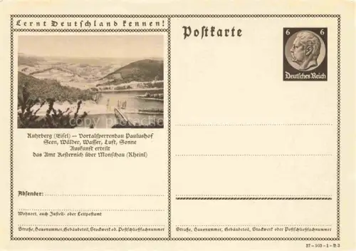 AK / Ansichtskarte Ruhrberg Eifel Simmerath NRW Vortalsperrenbau Paulushof Serie Lernt Deutschland kennen