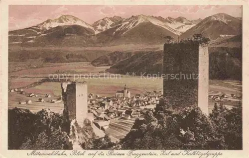 AK / Ansichtskarte Zirl Oberinntal Tirol AT Mittenwaldbahn mit Ruinen Fraggenstein Zirl und Kalkkoegelgruppe