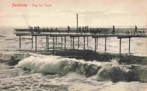 AK / Ansichtskarte NORDERNEY Nordseebad Niedersachsen Steg im Sturm