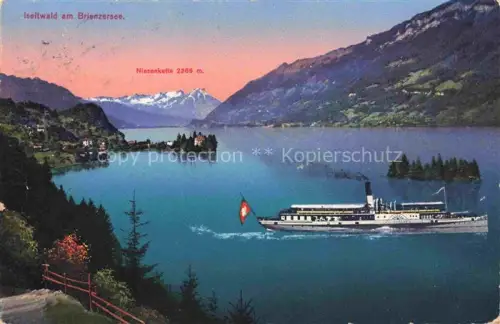AK / Ansichtskarte Iseltwald Brienzersee Interlaken BE Seepanorama Niesenkette Fahrgastschiff