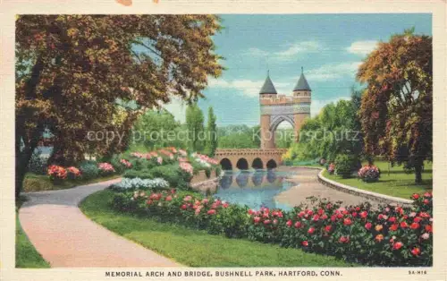 AK / Ansichtskarte Hartford Connecticut USA Memorial Arch and Bridge Bushnell Park Illustration