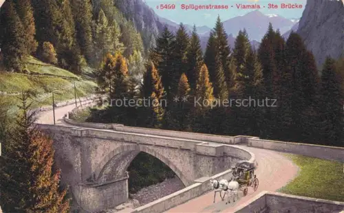 AK / Ansichtskarte Spluegenstrasse Spluegen GR Viamala dritte Bruecke Postkutsche