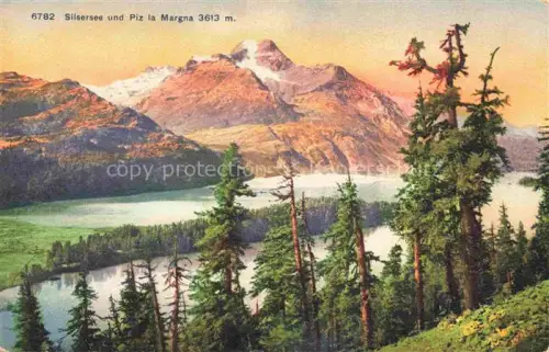 AK / Ansichtskarte Silsersee Silser-See Sils Baselgia Engadin Maloja GR mit Piz Margna