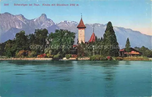 AK / Ansichtskarte Scherzligen Thun BE Kirche mit Stockhorn