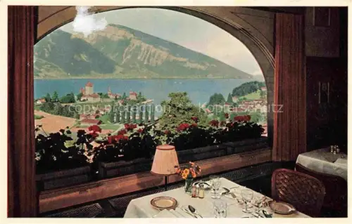 AK / Ansichtskarte SPIEZ Thunersee BE Station Restaurant Fensterblick