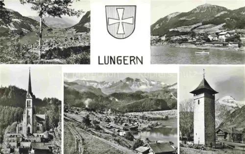 AK / Ansichtskarte Lungern Obwalden OW Panorama Lungernsee Kirche Fliegeraufnahme Turm