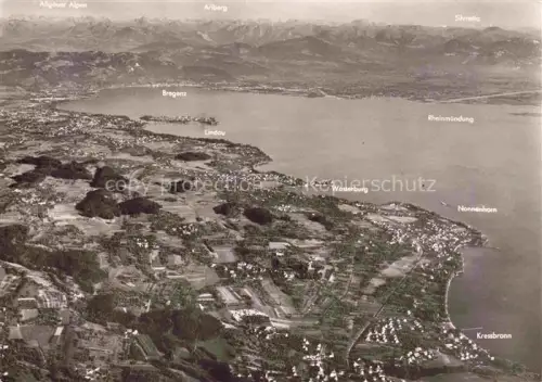 AK / Ansichtskarte BREGENZ Vorarlberg Bodensee Fliegeraufnahme mit Lindau Wasserburg Nonnenhorn Kressbronn Allgaeuer Alpen