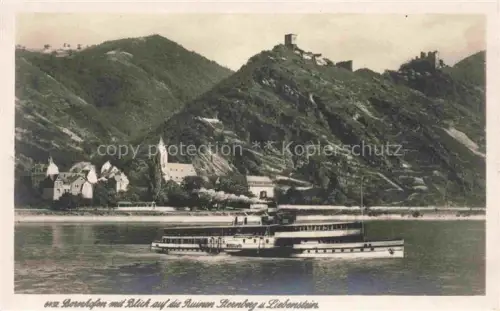 AK / Ansichtskarte Bornhofen Kamp Rhein Rheinland-Pfalz Rheinpartie mit Blick auf die Ruinen von den Burgen Sternberg und Liebenstein
