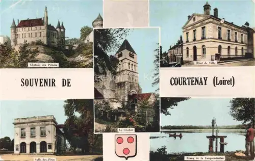 AK / Ansichtskarte Courtenay Montargis 45 Loiret Château des Princes Le Clocher Hôtel de Ville Salle des Fêtes Etang de la Jacqueminière