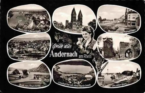 AK / Ansichtskarte Andernach Rhein Rheinland-Pfalz Panorama Rhein Rheinhotel Mariendom Burgruine Laacher See Abtei Maria Laach Am alten Kran