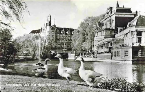 AK / Ansichtskarte Amsterdam  NL Lido met Hotel American Wasserfontaene Enten
