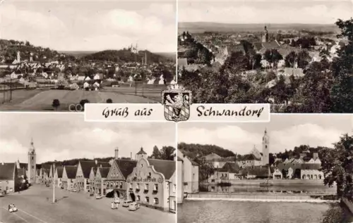 AK / Ansichtskarte Schwandorf Bayern Panorama Stadtblick Marktplatz Stauwehr