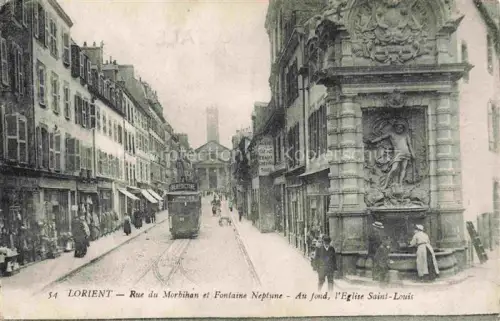 AK / Ansichtskarte LORIENT 56 Morbihan Rue du Morbihan Fontaine Neptunr Strassenbahn
