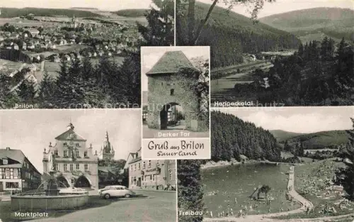 AK / Ansichtskarte Brilon Hochsauerlandkreis NRW Panorama Hoppecketal Derker Tor Marktplatz Freibad